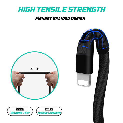 USB Lightning Charging Cable 3M Pack of 3 Braided iPhone Charger Cable Heavy Duty Quick Charger Long Lead - TradeNRG UK
